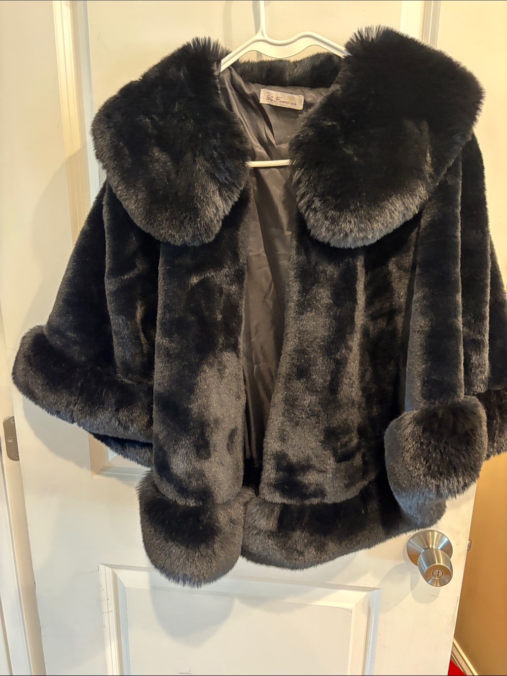 La Fiorentina Deep Black Faux Fur Swing Coat